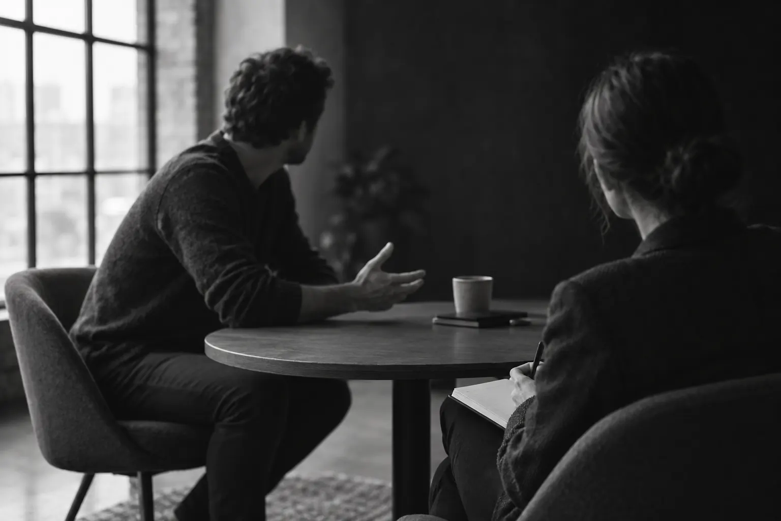 A one-to-one Studio coaching session at a small table